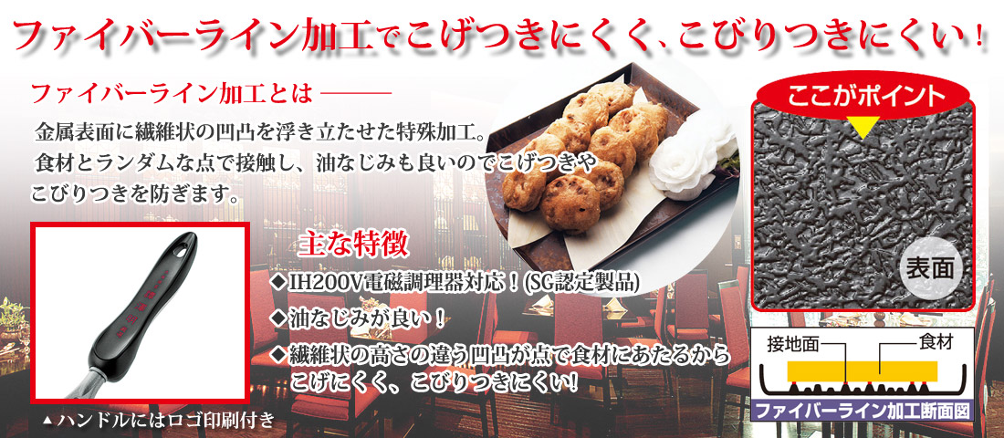 ファイバーライン加工で焦げつきにくく、こびりつきにくい